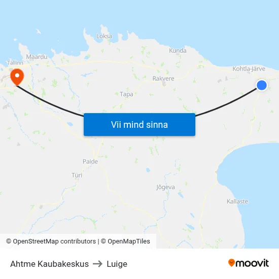 Ahtme Kaubakeskus to Luige map