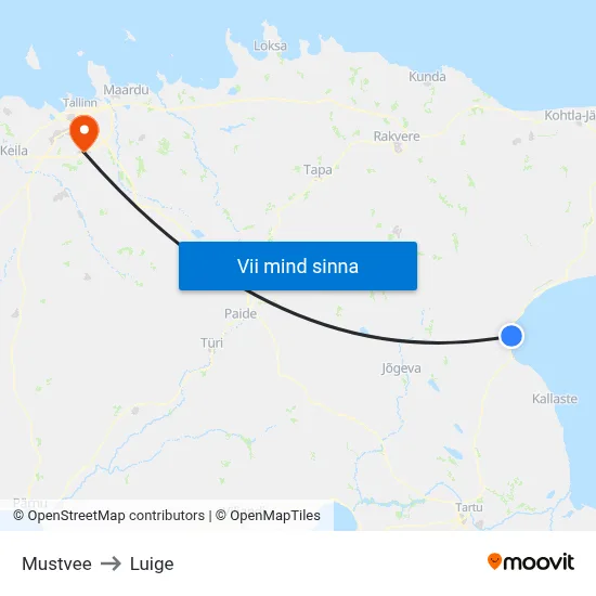 Mustvee to Luige map
