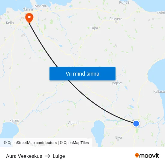 Aura Veekeskus to Luige map