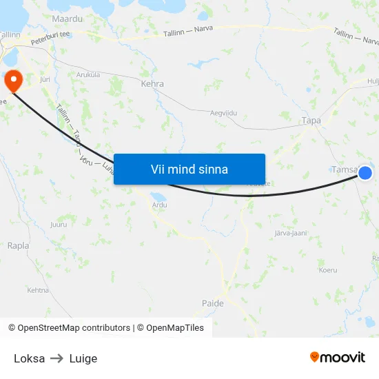 Loksa to Luige map