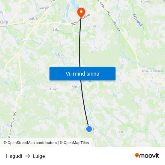 Hagudi to Luige map