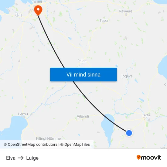Elva to Luige map