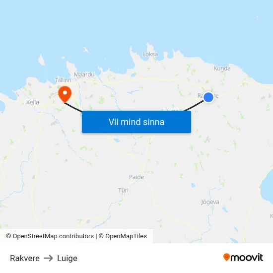 Rakvere to Luige map