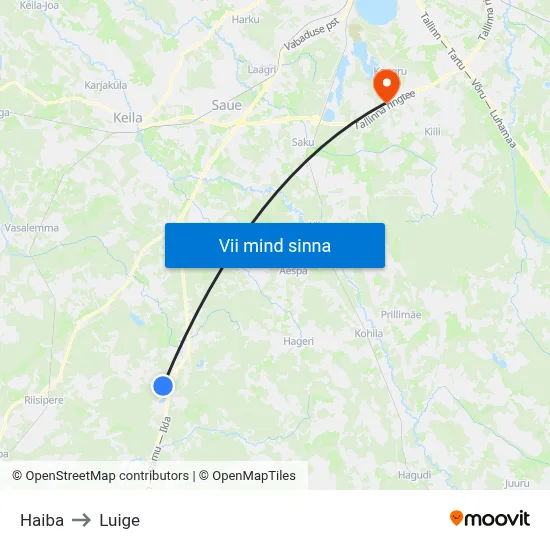 Haiba to Luige map