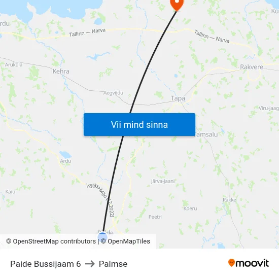 Paide Bussijaam 6 to Palmse map