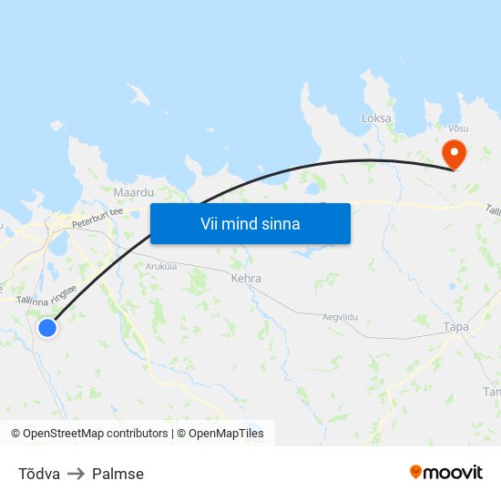 Tõdva to Palmse map