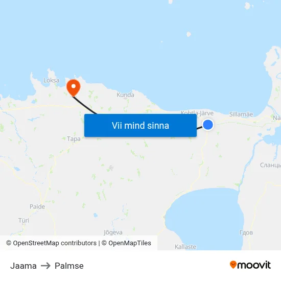 Jaama to Palmse map