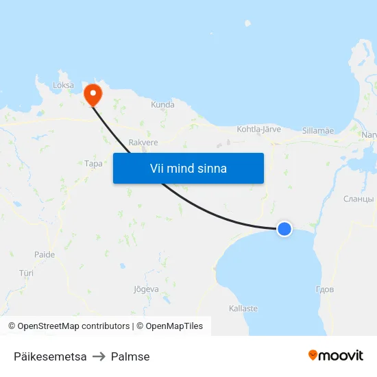 Päikesemetsa to Palmse map