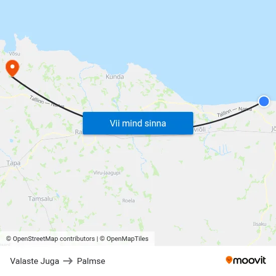 Valaste Juga to Palmse map