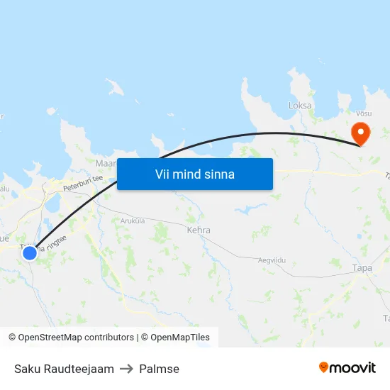 Saku Raudteejaam to Palmse map