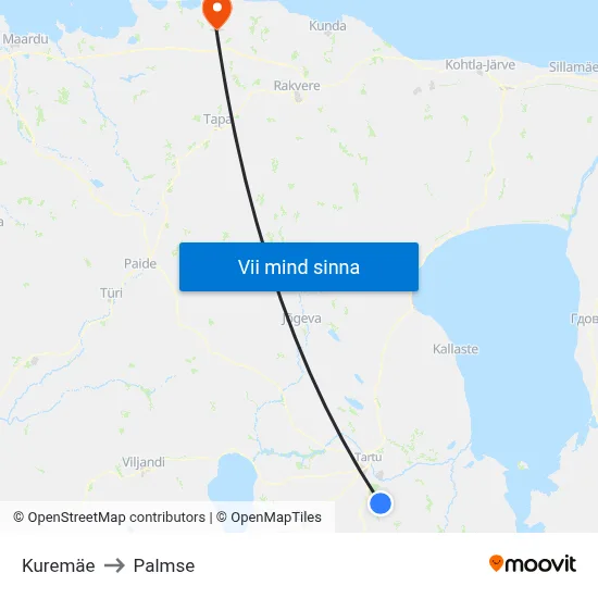 Kuremäe to Palmse map