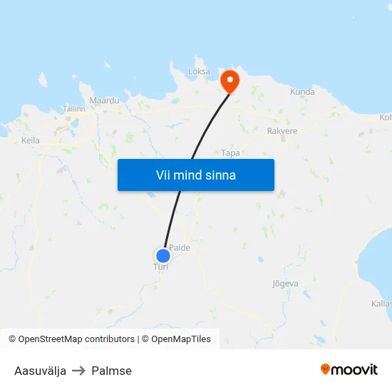 Aasuvälja to Palmse map