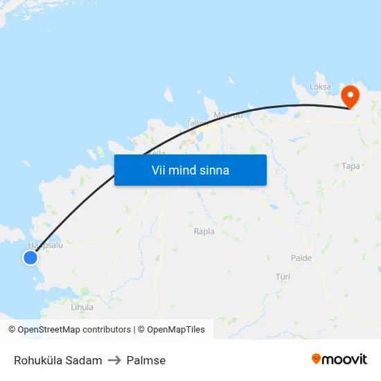 Rohuküla Sadam to Palmse map