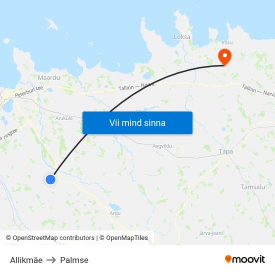 Allikmäe to Palmse map