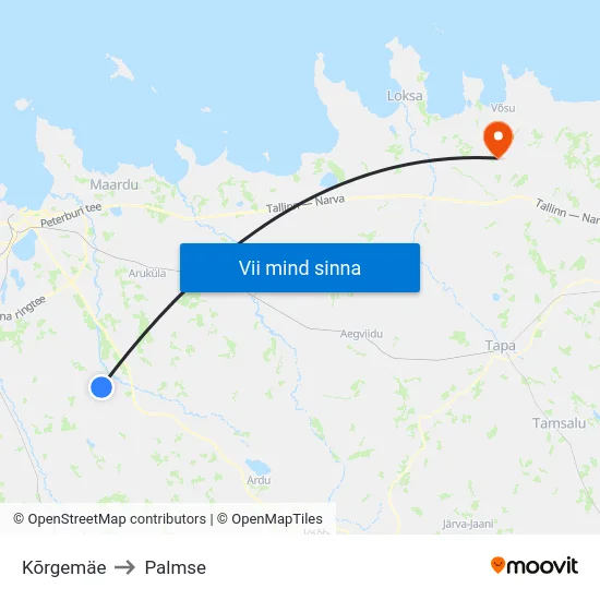 Kõrgemäe to Palmse map