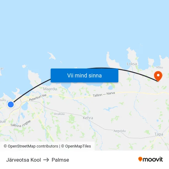 Järveotsa Kool to Palmse map