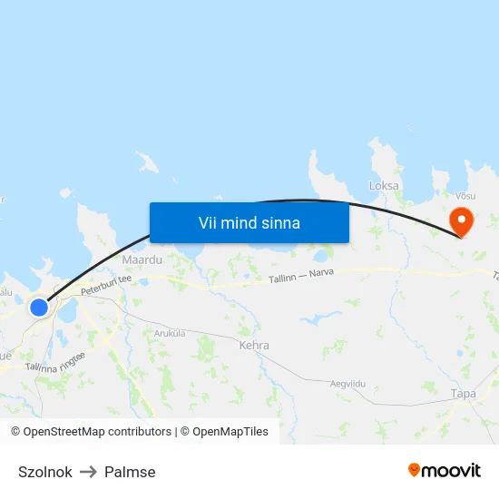 Szolnok to Palmse map