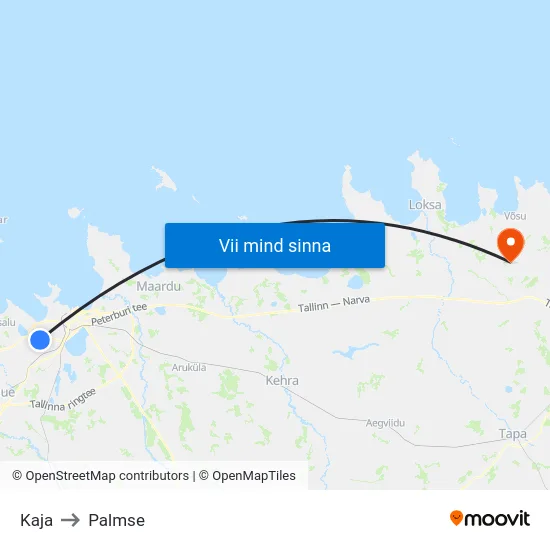 Kaja to Palmse map