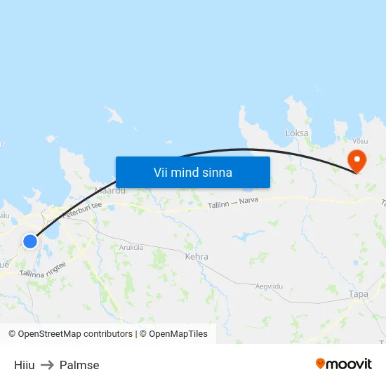 Hiiu to Palmse map