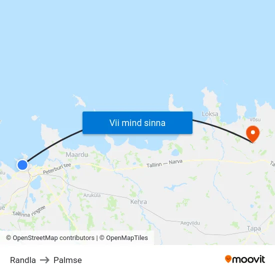 Randla to Palmse map