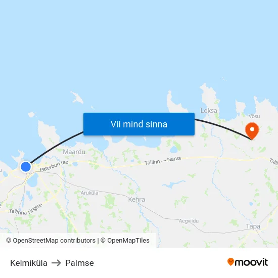 Kelmiküla to Palmse map