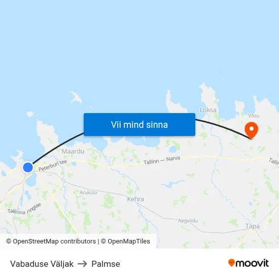 Vabaduse Väljak to Palmse map