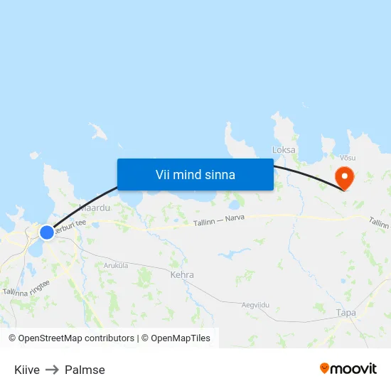 Kiive to Palmse map