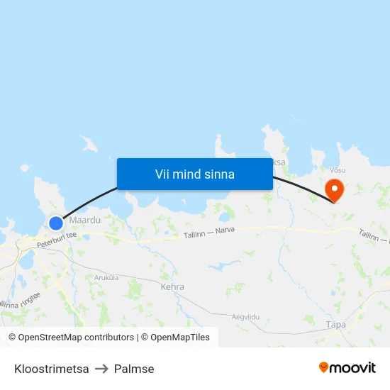 Kloostrimetsa to Palmse map