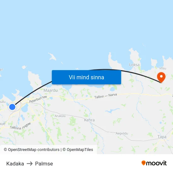 Kadaka to Palmse map