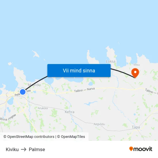 Kiviku to Palmse map