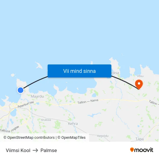 Viimsi Kool to Palmse map