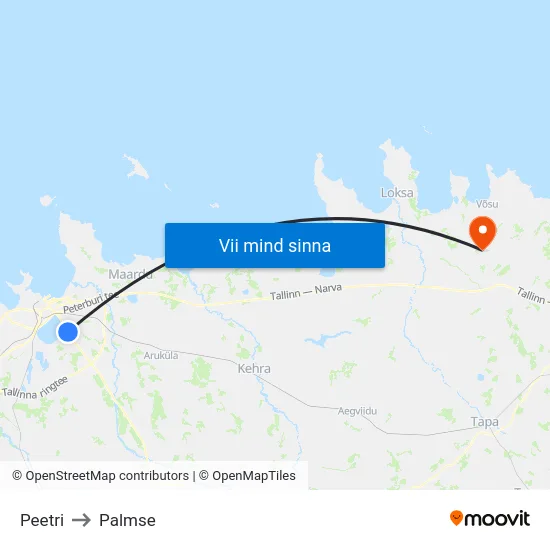 Peetri to Palmse map