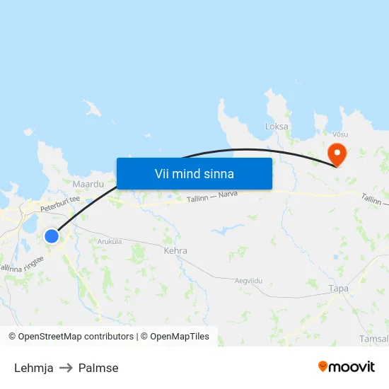 Lehmja to Palmse map