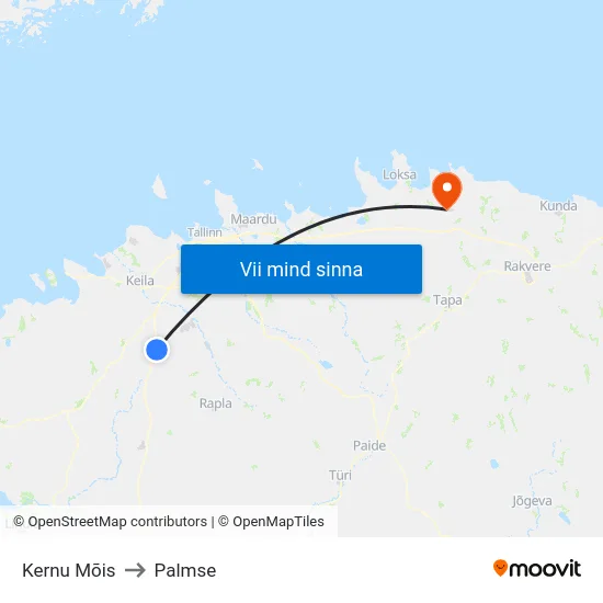 Kernu Mõis to Palmse map