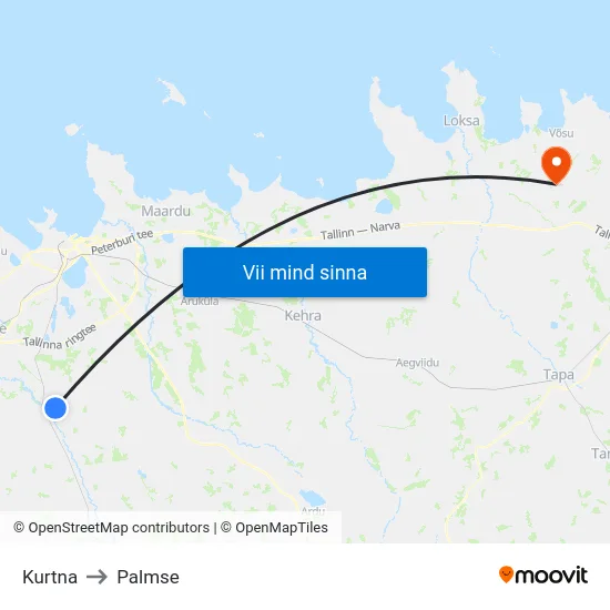Kurtna to Palmse map