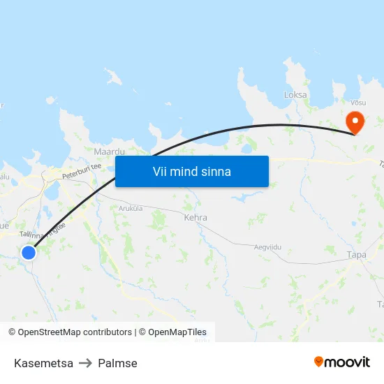 Kasemetsa to Palmse map