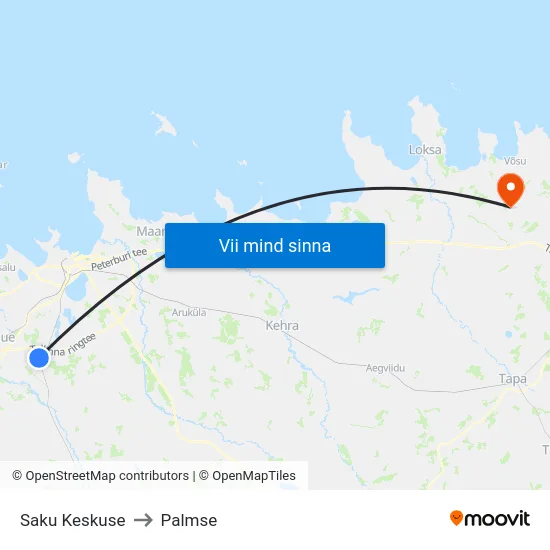 Saku Keskuse to Palmse map