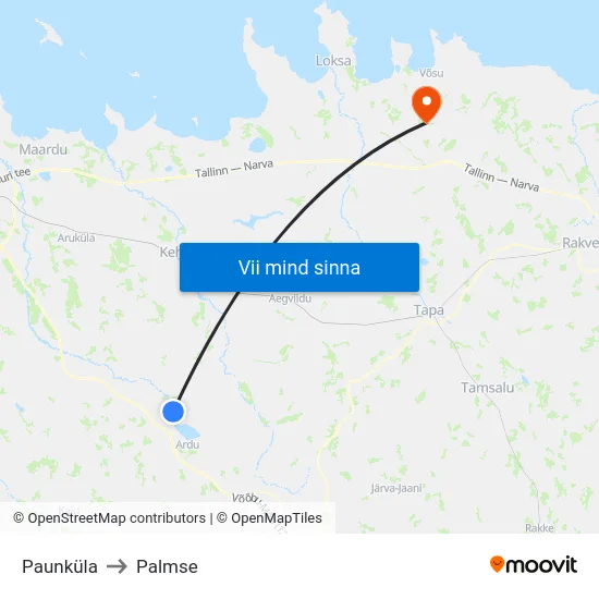 Paunküla to Palmse map