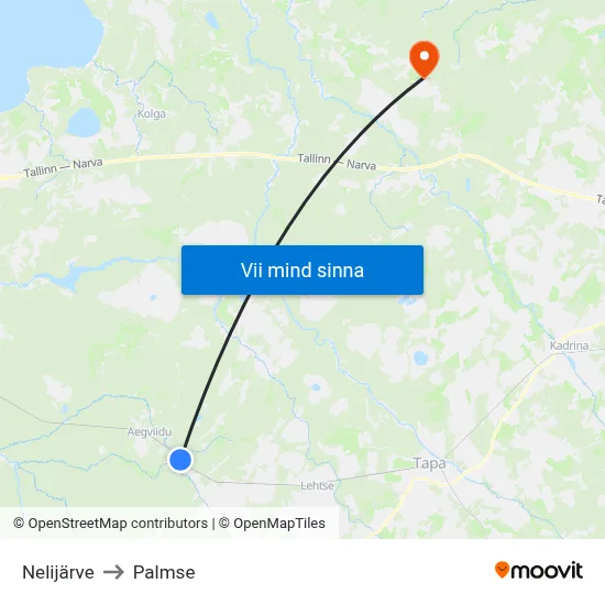 Nelijärve to Palmse map