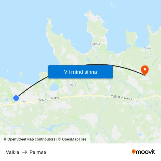 Valkla to Palmse map