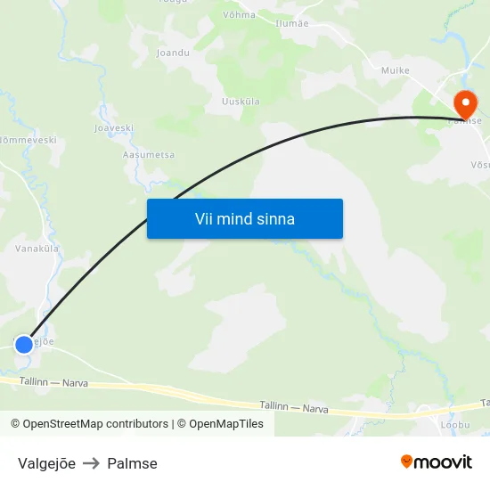 Valgejõe to Palmse map
