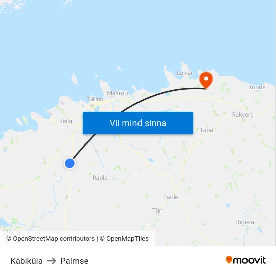 Käbiküla to Palmse map