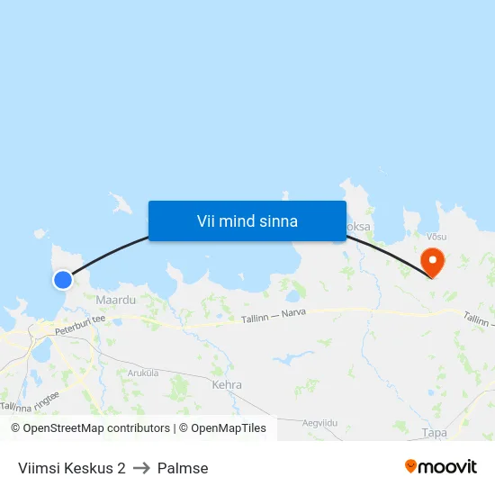 Viimsi Keskus 2 to Palmse map