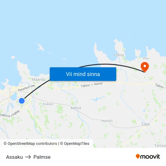 Assaku to Palmse map