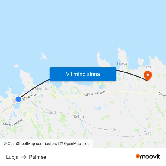 Lubja to Palmse map