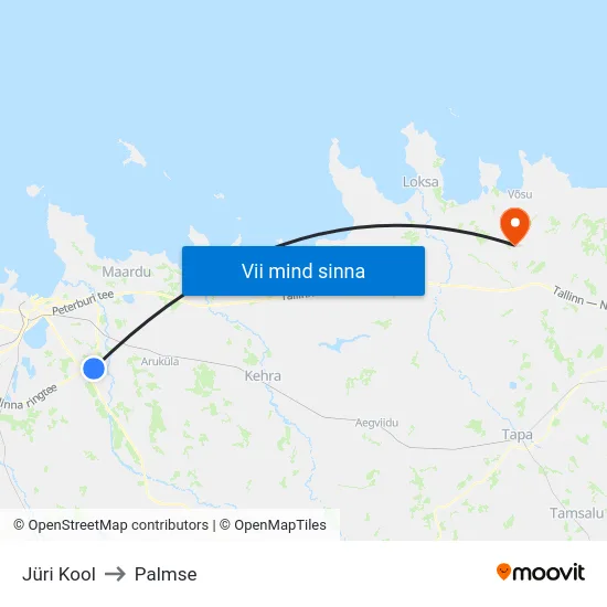 Jüri Kool to Palmse map