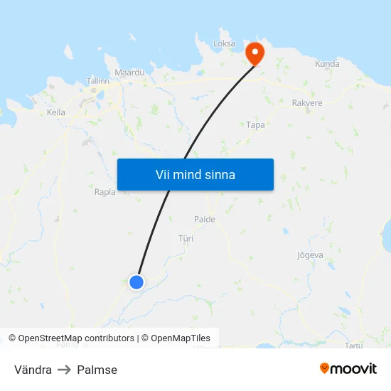 Vändra to Palmse map