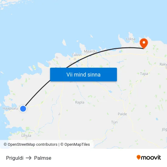 Priguldi to Palmse map