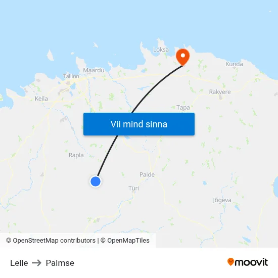Lelle to Palmse map