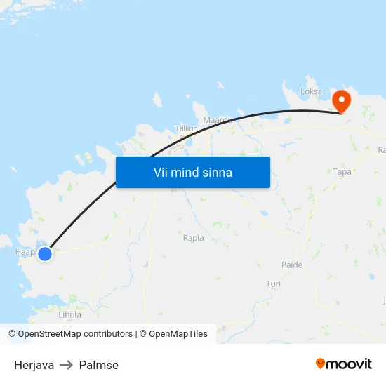 Herjava to Palmse map